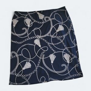 Nine West Navy Blue Skirt with White & Gold Chain and Tassel Print Size XL